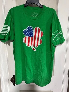 Grunt Style Green Crewneck Tee American flag 4 leaf clover Print XL
